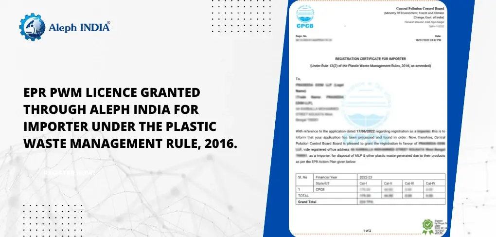 EPR PWM REGISTRATION CERTIFICATE GRANTED THROUGH ALEPH INDIA