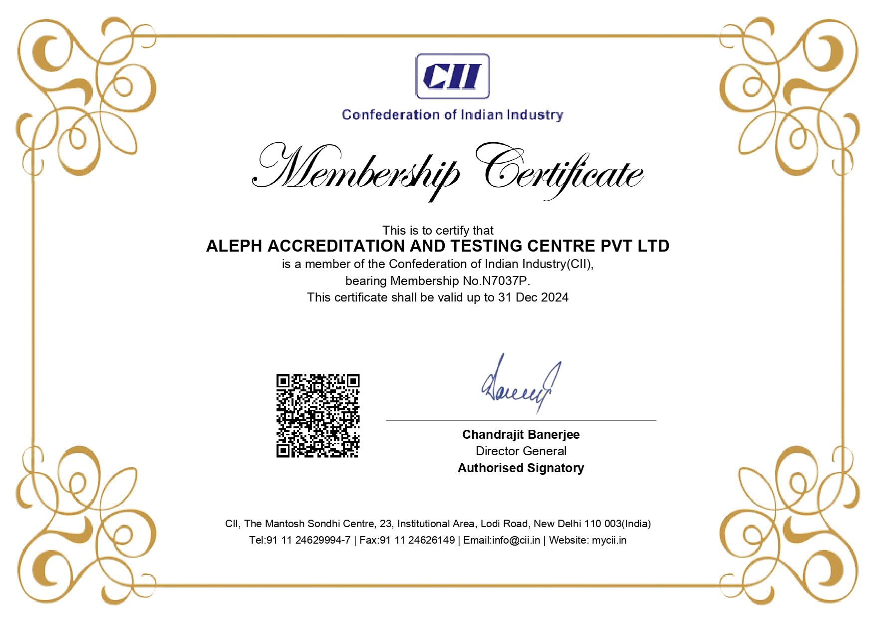 CII Membership Certificate
